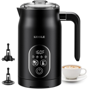 KIDISLE Milk Frother and Steamer, 4 in 1 Electric Milk Frother with 4 Temperature Control, 10.1oz/300ml Automatic Hot and Cold Foam Maker for Coffee, Latte, Cappuccino, Macchiato, 120V, Silver